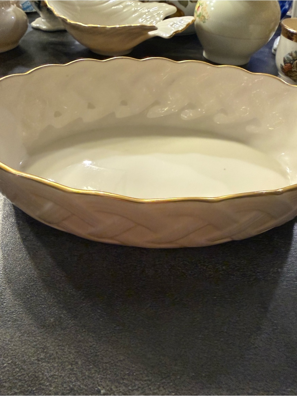 Lenox Cream Porcelain Scalloped Bowl with Gold Rim